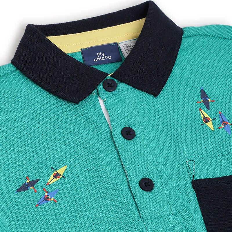 Boys Medium Green Printed Short Sleeve Polo image number 2